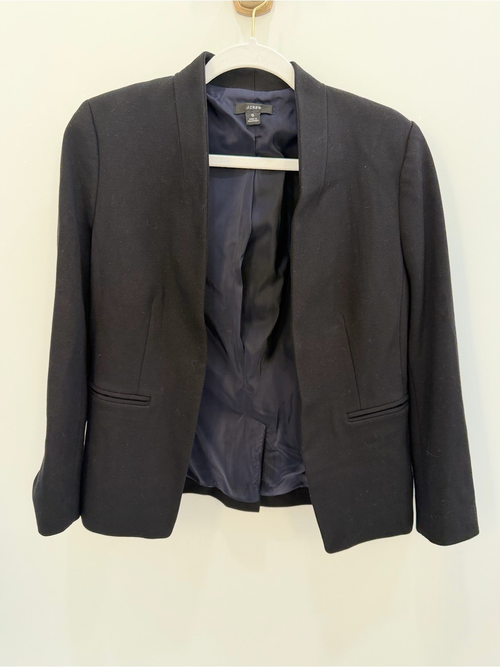 J. Crew Black Collarless Open-Front Blazer